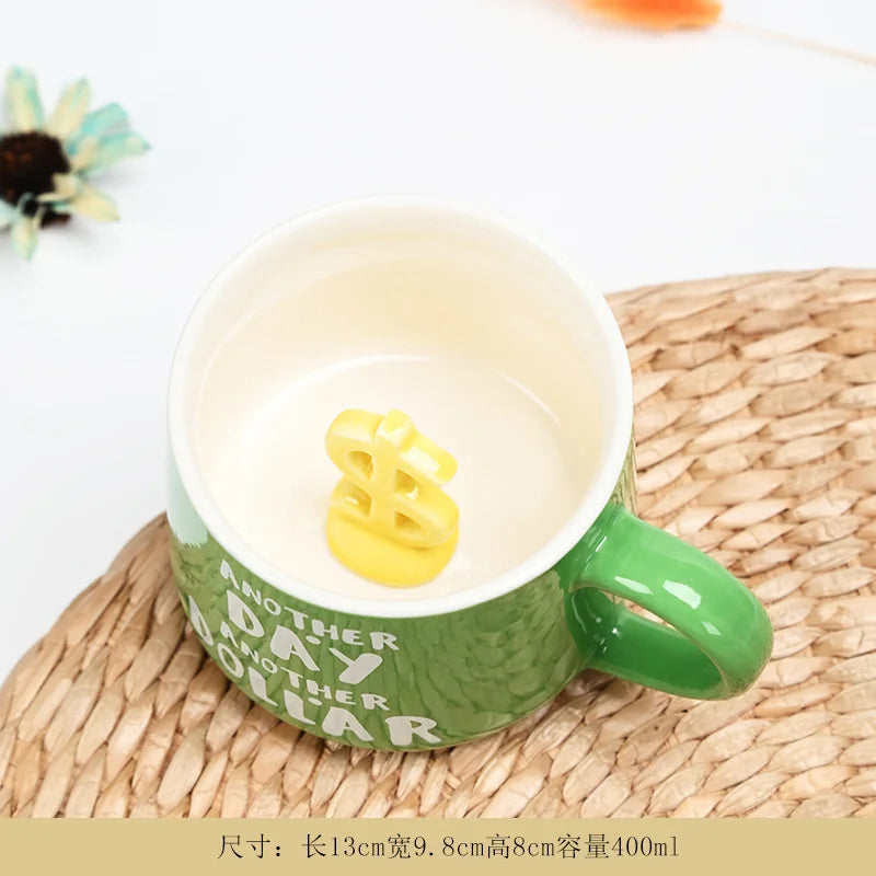 3D Ceramic Coffee Mug With Handle Cute Textured Breakfast Cup For Home Office Desk Table Decor For Women Couples Birthday Gift Vue A15