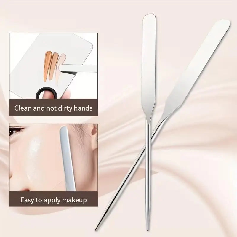 1set Acrylic Makeup Palette With Spatula Tool Foundation Brush Makeup Art Tool For Mixing Foundation Manicure Eyeshadow Makeup Vue