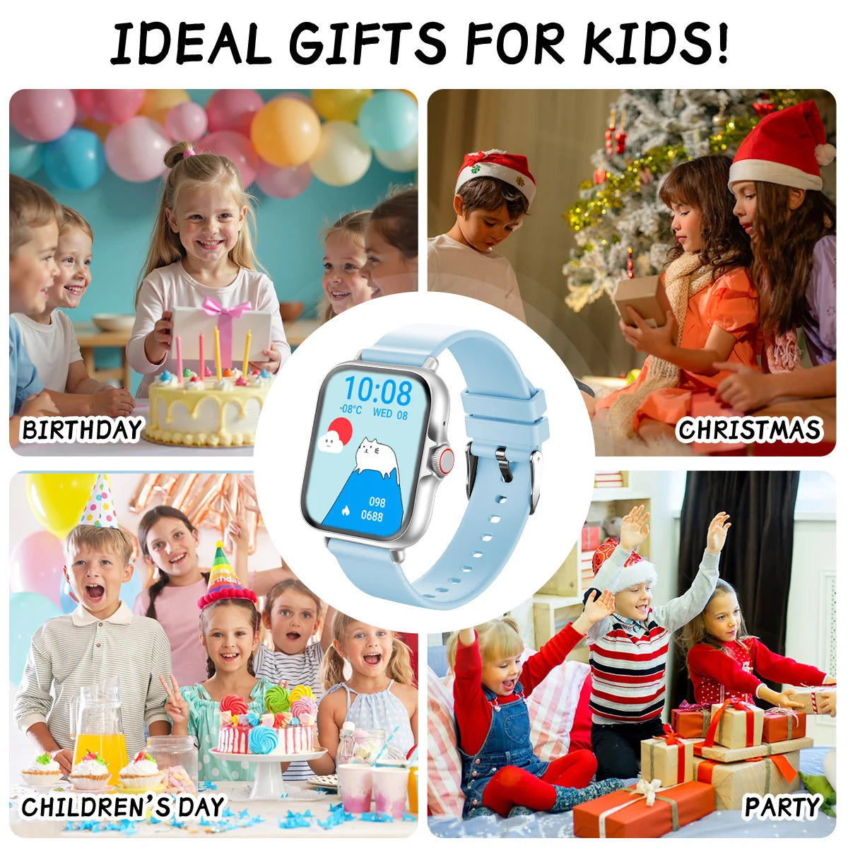 Kids Smart Watch Multifunctional Waterproof SOS Camera HD Call Voice Chat Games LED Flashlight Weather Alarm Smartwatch 2026 Vue