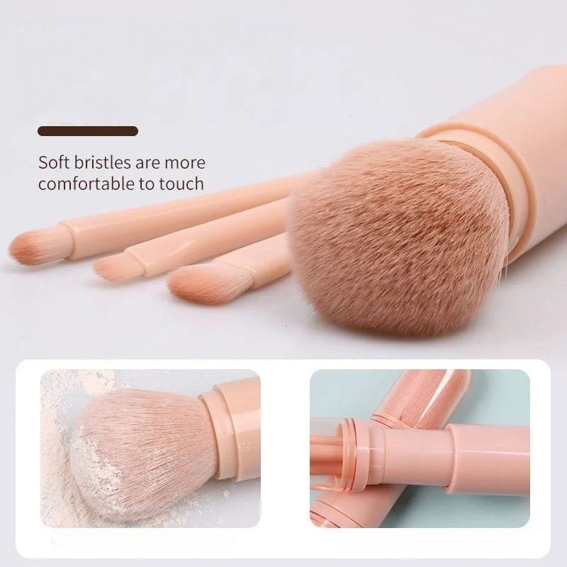 4in1 Makeup Brushes Set Retractable Blush Brush 3 Small Eyeshadow Brushes, Compact Portable for On-the-Go Touch-Up Vue