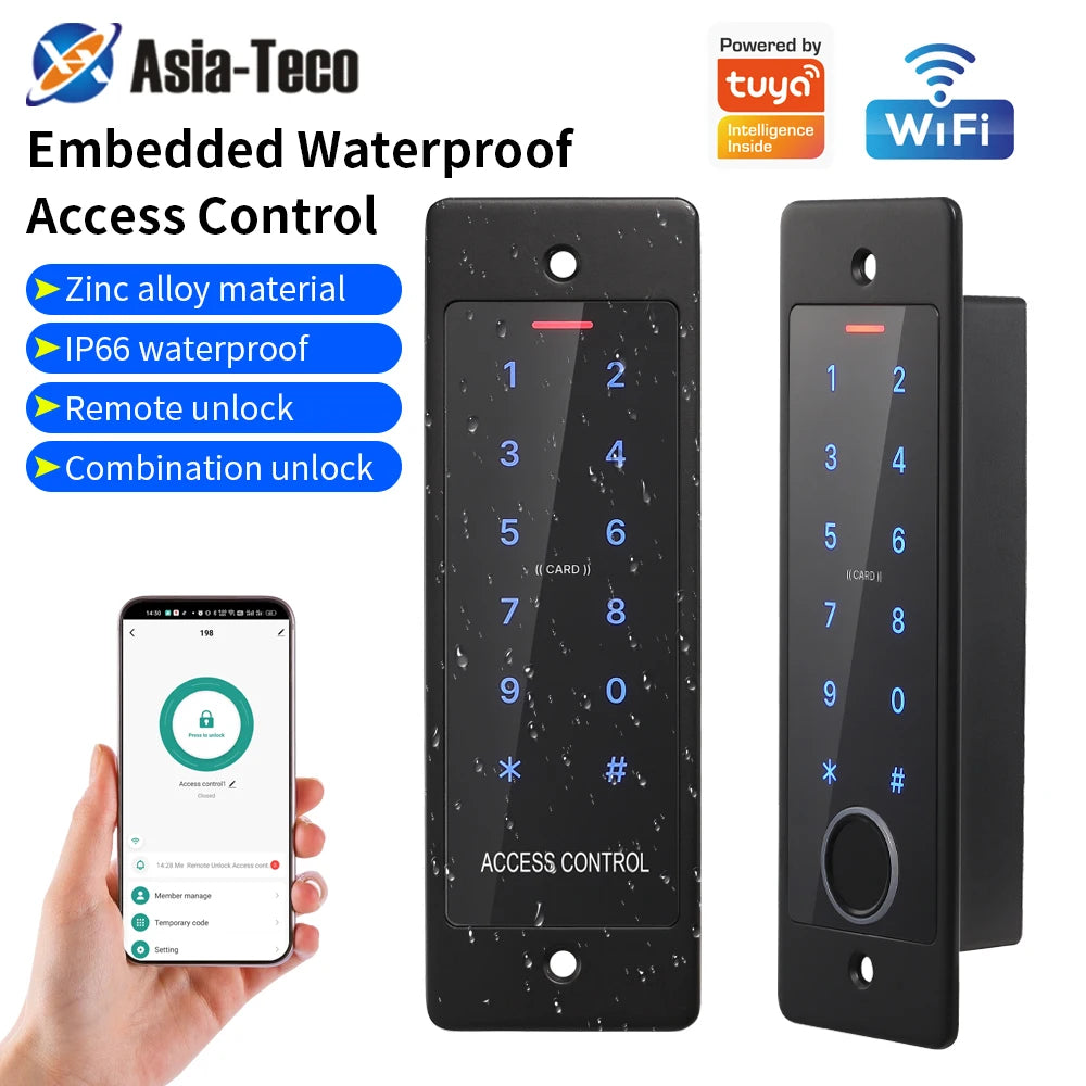 Narrow Waterproof Embedded WiFi Access Control System Fingerprint Password Card Remote Unlock Apartment Gate Works with Tuya APP Vue