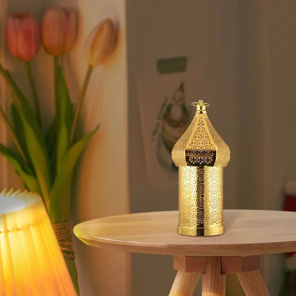 Party Supplies Iron Art Moroccan Night Light Hollow Battery Powered Masjid Lantern Vintage Ramadan LED Light Mosque Vue