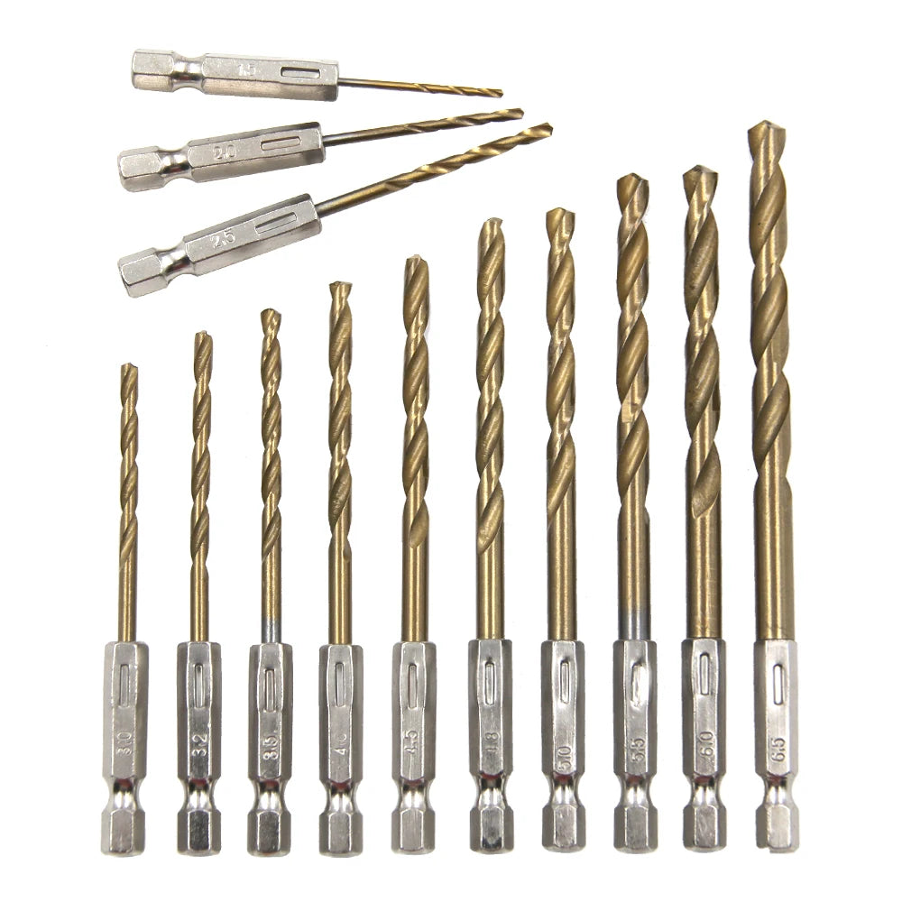 Hexagonal Handle 13pc Titanium Plated Twist Drill 1.5-6.5mm Electric Drill Driver Drilling Air Screwdriver Tool Accessory Set Vue 13pc twist drill set