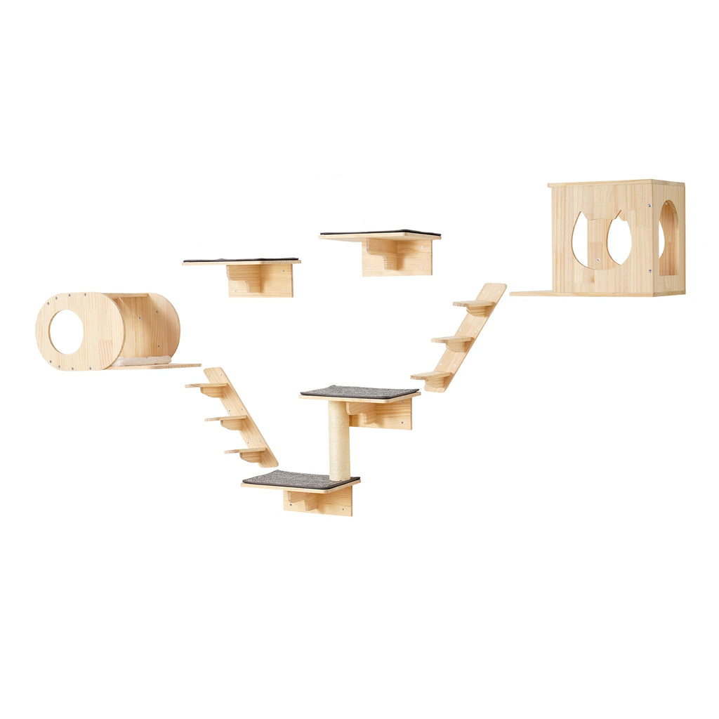 Wall-Mounted Cat Shelves with Hammocks, Perches & Cat Tree Cat Wall Shelf Set Vue