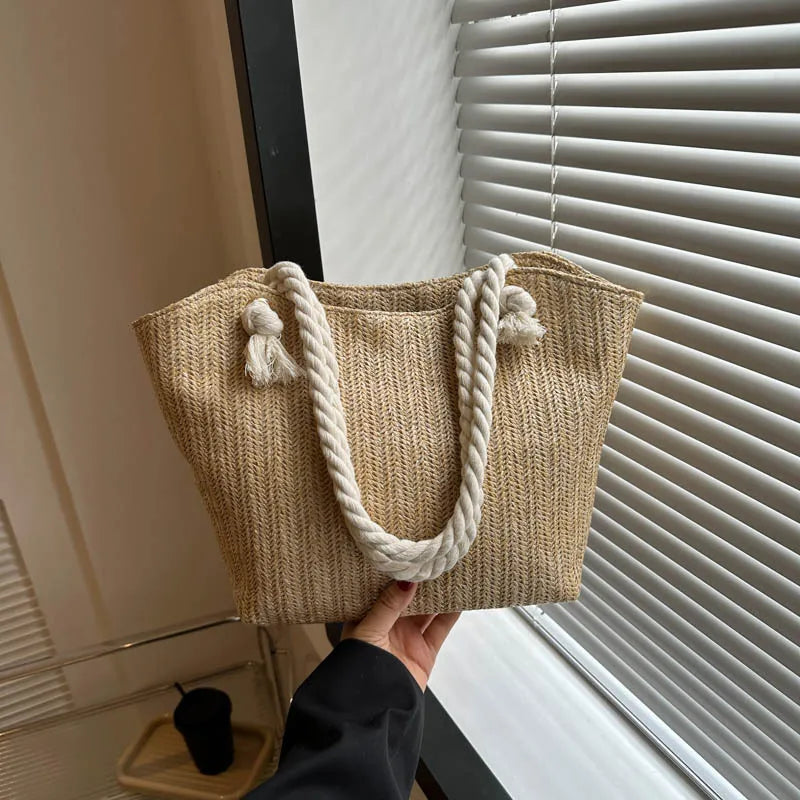 Luxury Design Women Raffia Straw Bag Large Capacity Knitted Tote Vue khaki