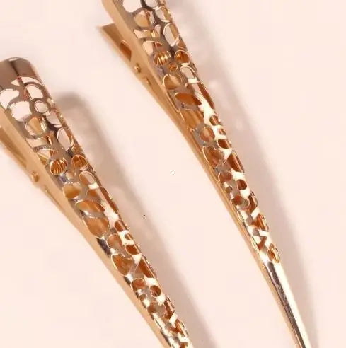 1 par de pinzas largas de metal para el cabello, pinzas con forma de cuerno/dientes de pato, accesorios de peluquería para salón Vue
