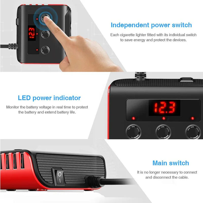 Powstation Cigarette Lighter socket splitter Charger 120W 4 USB Port Car Charger USB Charger Type C Port Car Socket Splitter Vue