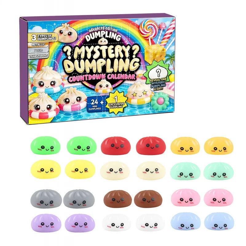 Surprise Dumpling Blind Box Countdown Calendar 24 Day Stress Relief Squeeze Toy Set Kids Teens Women Desk Party Table Decor Gift Vue A9