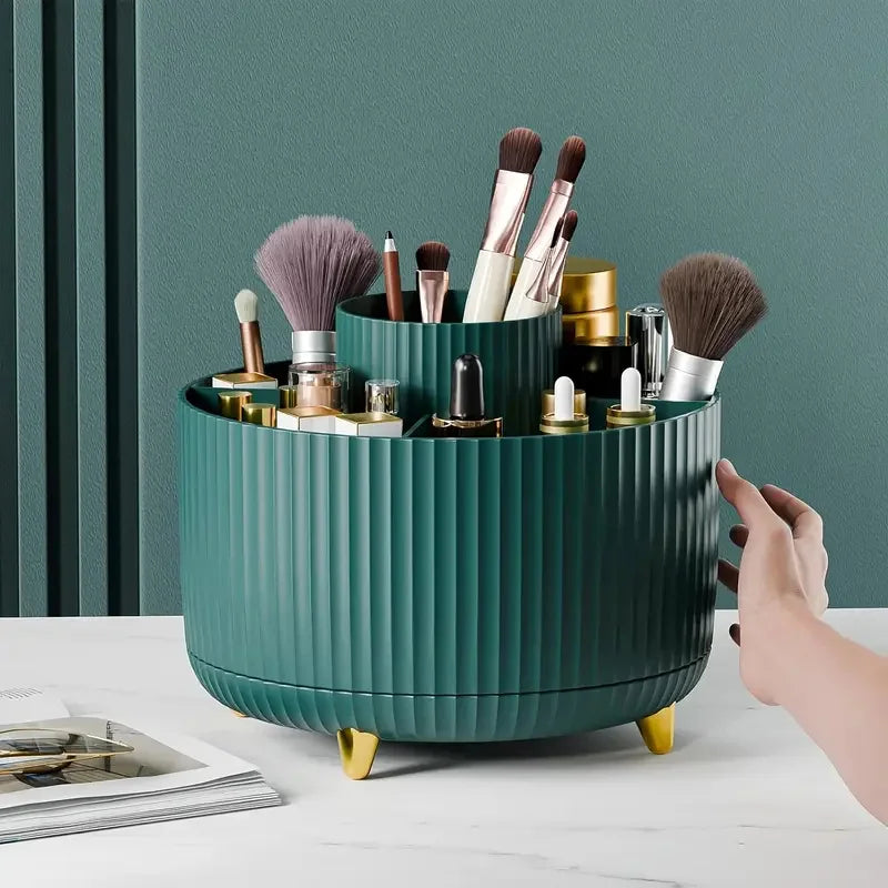 360° Rotating Makeup Organizer Large Capacity Cosmetic Storage Case with 5 Compartments Durable Plastic Vanity Organizer Vue