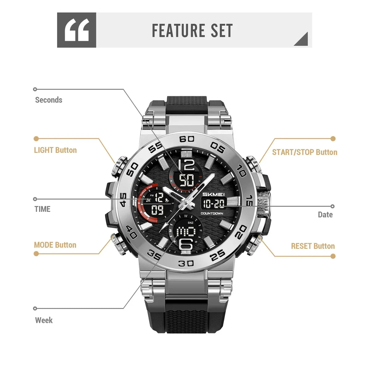 SKMEI 2499 Men's Sport Digital Watch – LED, Alarm, Waterproof Digital Sport Watch Vue