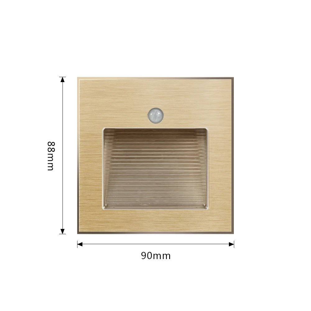 SANDIY 3W Recessed LED Wall Lamp PIR Motion Sensor Step Light Recessed LED Wall Lamp Vue Sensor Gold Warm White (2700-3500K) 3W
