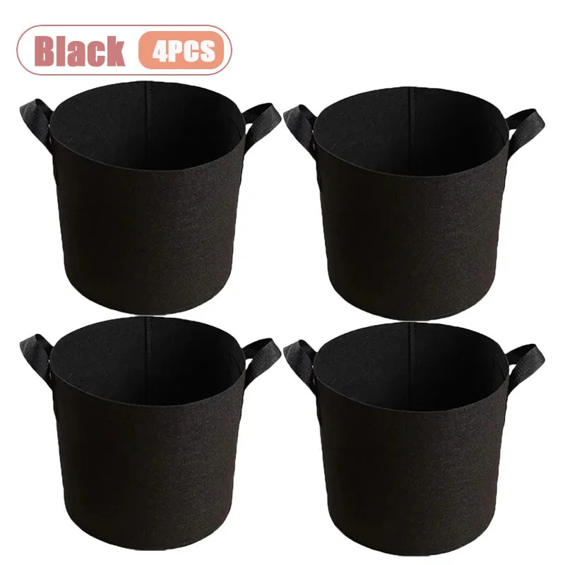 1-4PCS Felt Grow Bag Thickened Nonwoven Plant Pot for Bonsai Garden Balcony Vegetable Flower Aeration Container Vue Black-4PCS 5Gallon
