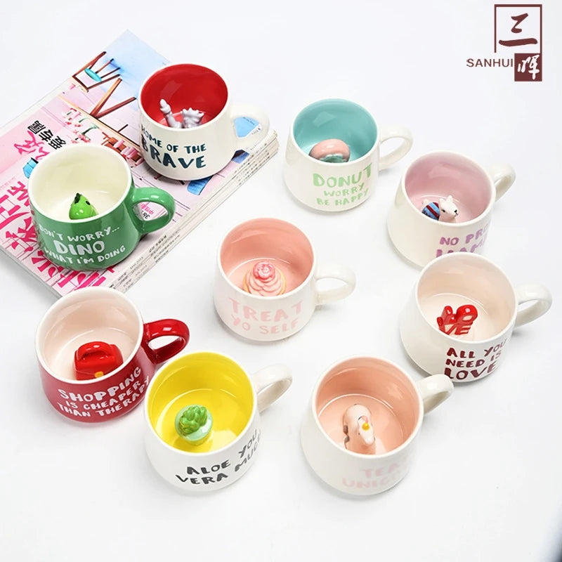 3D Ceramic Coffee Mug With Handle Cute Textured Breakfast Cup For Home Office Desk Table Decor For Women Couples Birthday Gift Vue