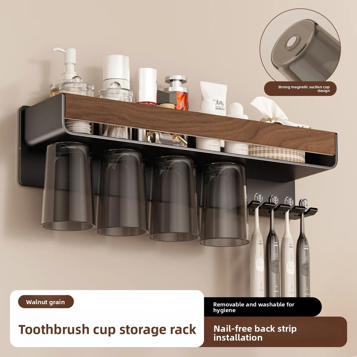 Toothbrush Storage Rack wWall Mounted Bathroom Storage box Magnetic Suction Mouthwash cup Electric Toothbrush cup rack Vue