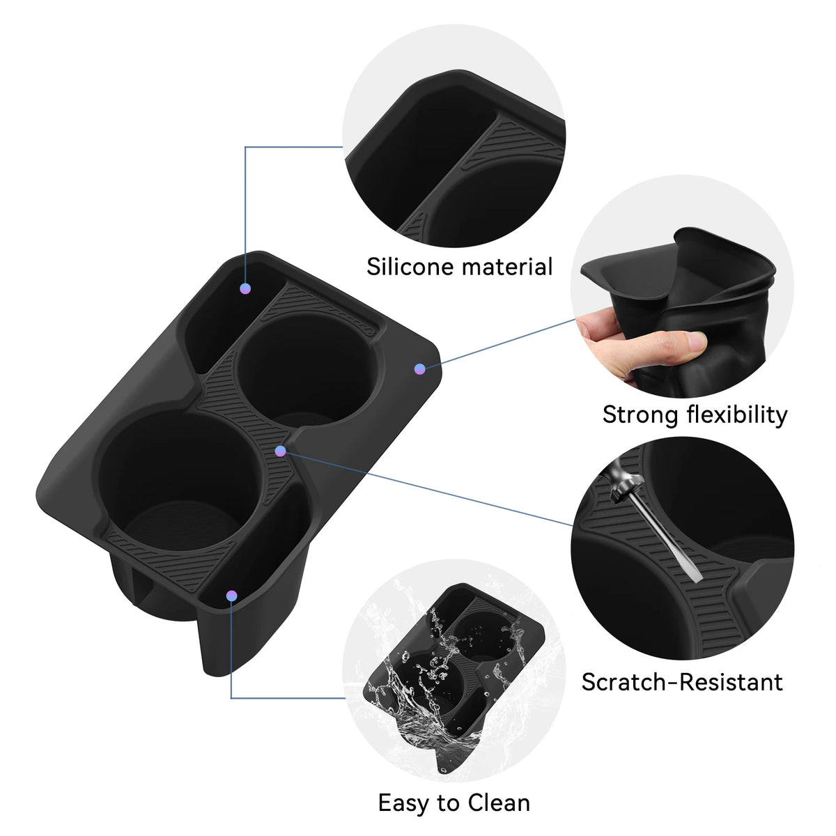 Smabee Left Hand Drive for Kia K4 2025 Center Console Cup Holder Mat Anti-Slip Insert Tray Car Interior Accessories Black Vue