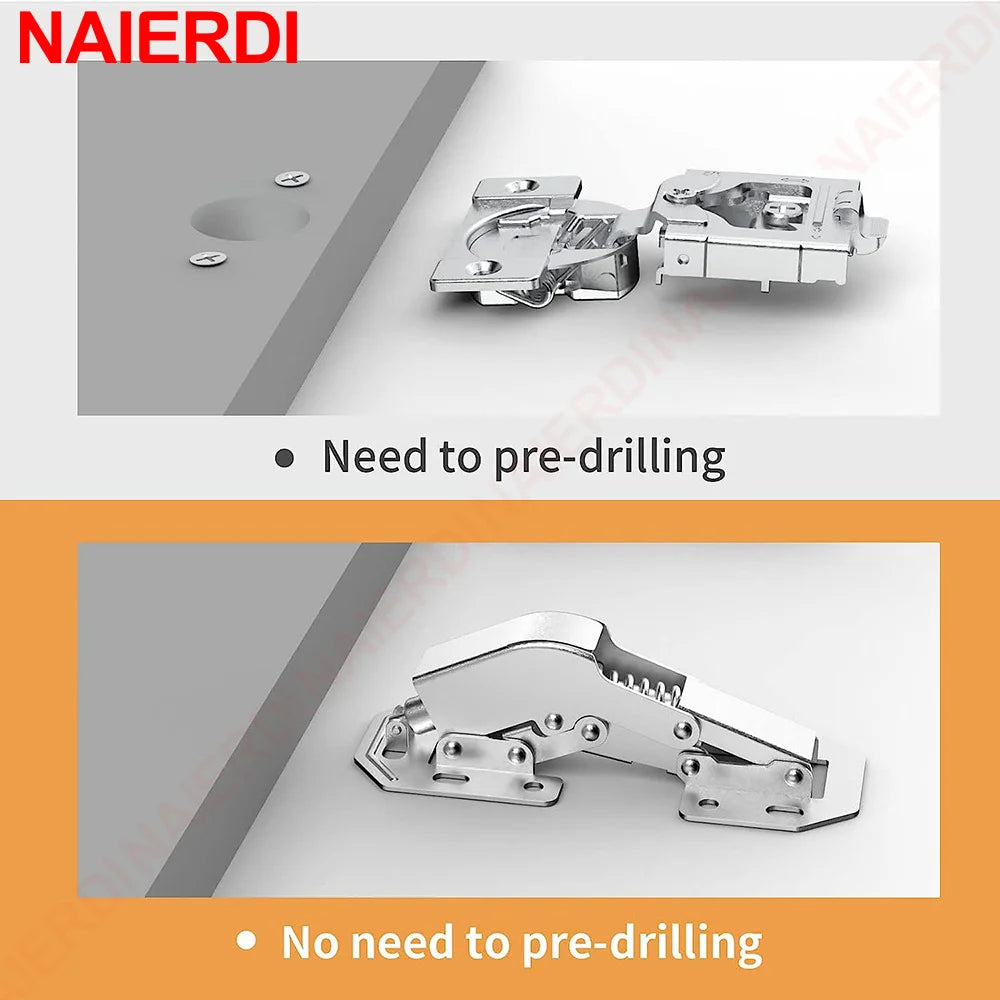 NAIERDI 4 Pack 90 Degree Soft Close Spring Hinges,No Pre-drilled Noiseless Hidden Concealed Cabinet Hinge Furniture Hinge Vue