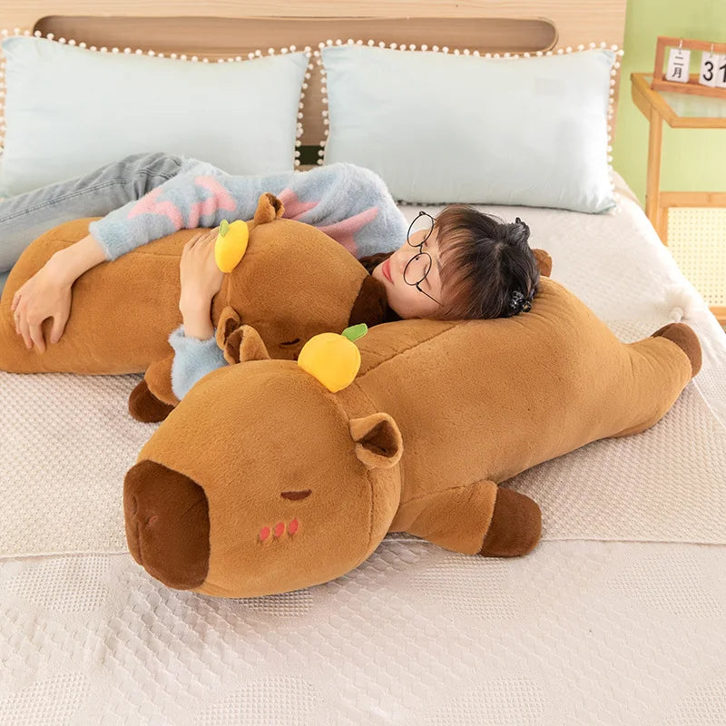 60-100CM Creative Giant Persimmon Lying Capybara Plush Toys Soft Stuffed Animal Baby Sleeping Pillow Sofa Cushion for Kids Gifts Vue