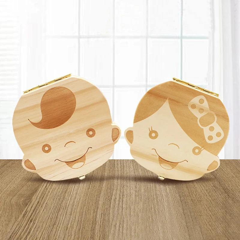 Baby Tooth Box Spanish/Dutch/French/German Wooden Kids Milk Teeth Organizer Storage Gifts Keepsakes Boys Girls Baby Souvenirs Vue