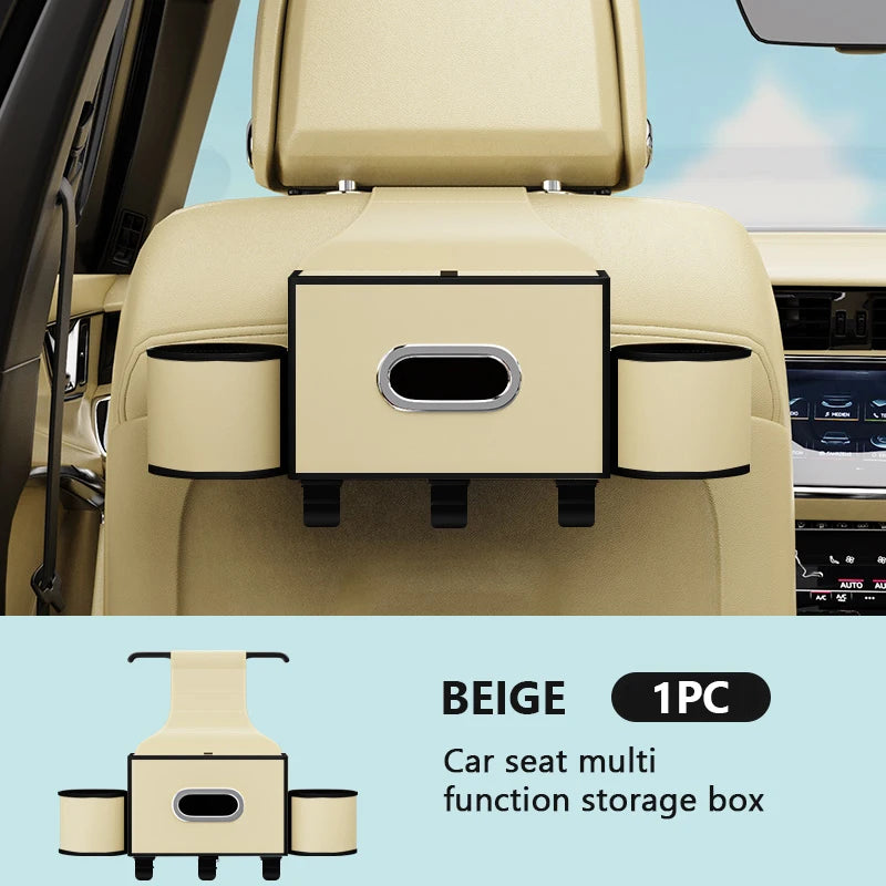 SEAMETAL Car Seat Back Storage Box Multifunctional Cup Holders Phone Stand Tissue Box Hook 5 In 1 Backseat Hanging Organizer Box Vue Beige China Mainland