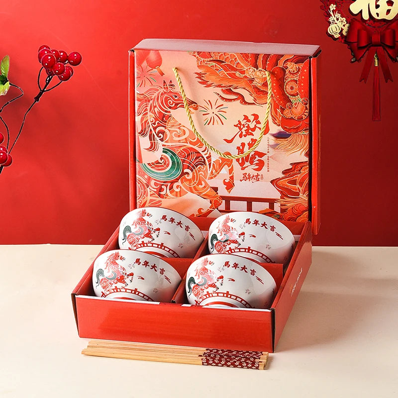 Year Horse Ceramic Bowls Chopsticks Year's SouvenirCC11