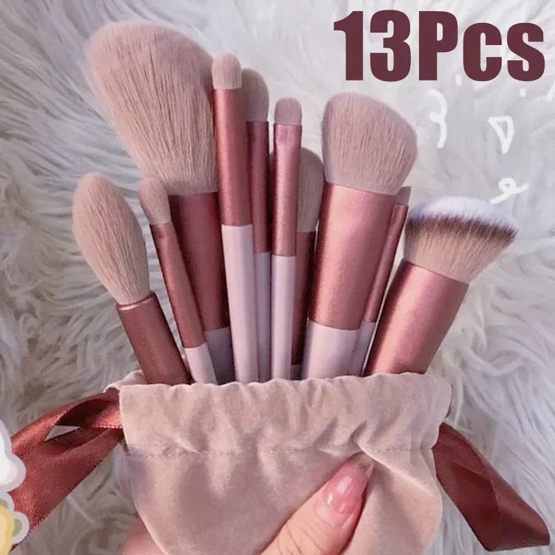 13 PCS Makeup Brushes Set Eye Shadow Foundation Women Cosmetic Brush Eyeshadow Blush Beauty Soft Make Up Tools Bag Vue