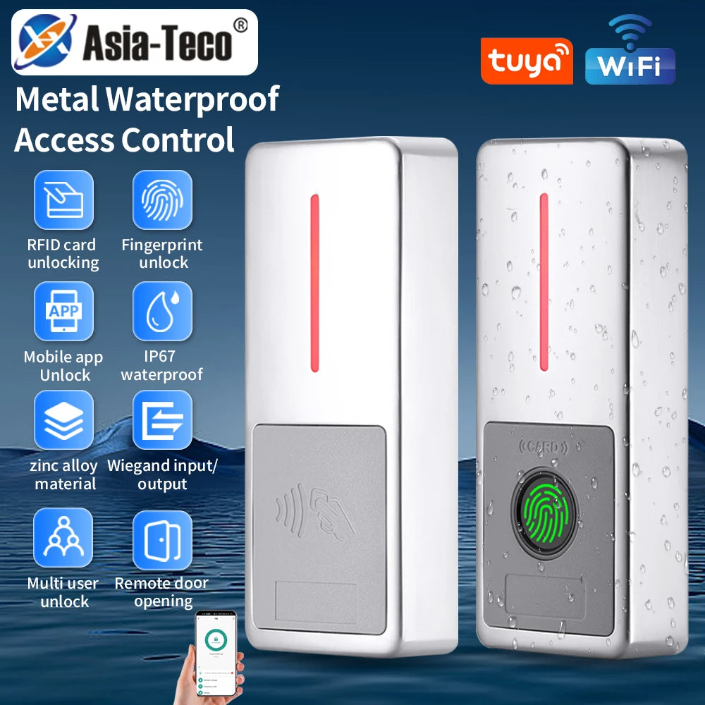 Smart life 2.4G WIFI IP67 Waterproof WG input/output Anti-Vandal Temporary 10000 User Remote Unlock 125Khz/13.56MHZ RFID Card Vue