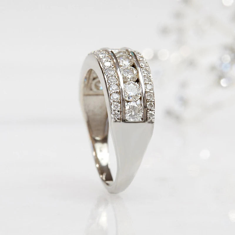 Huitan Women's Silver Cubic Zirconia Wedding Band Ring Wedding Band Ring Vue
