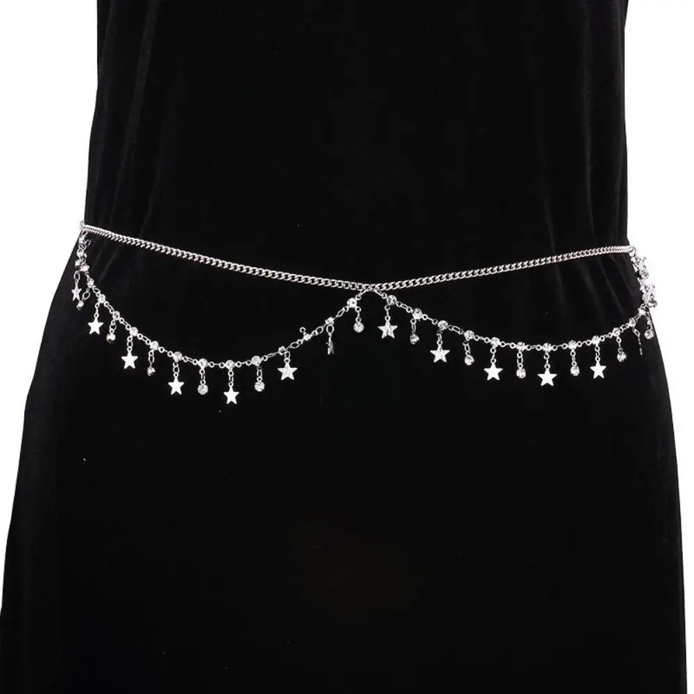 Star Glitter Tassel Boho Waist Chain Shiny Rhinestone Beach Body