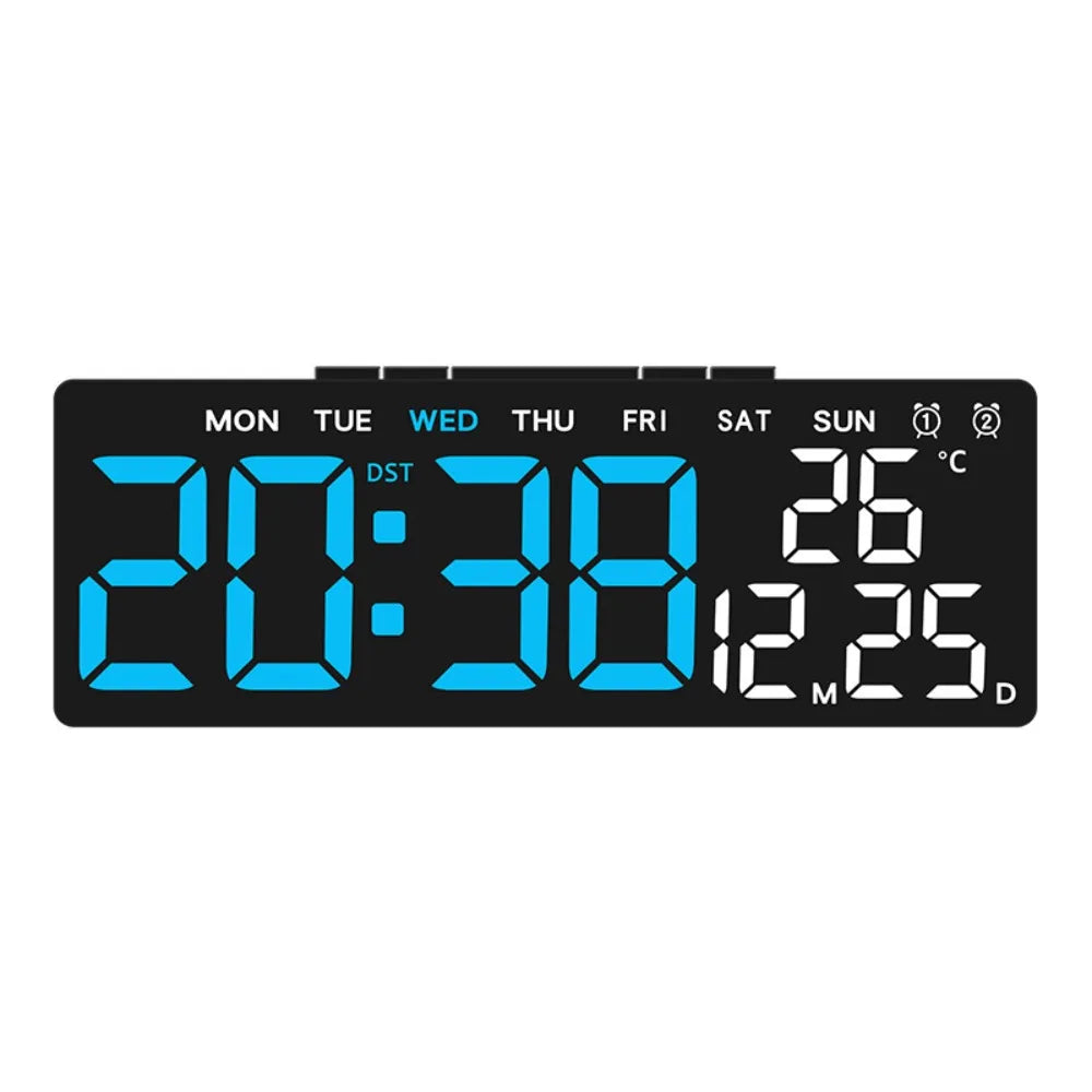 12/24H Format LED Electronic Clock 2 Alarms 3 Levels Brightness Alarm Clock Temperature Display Auto-Dimmer Large Digital Clock Vue Black Blue