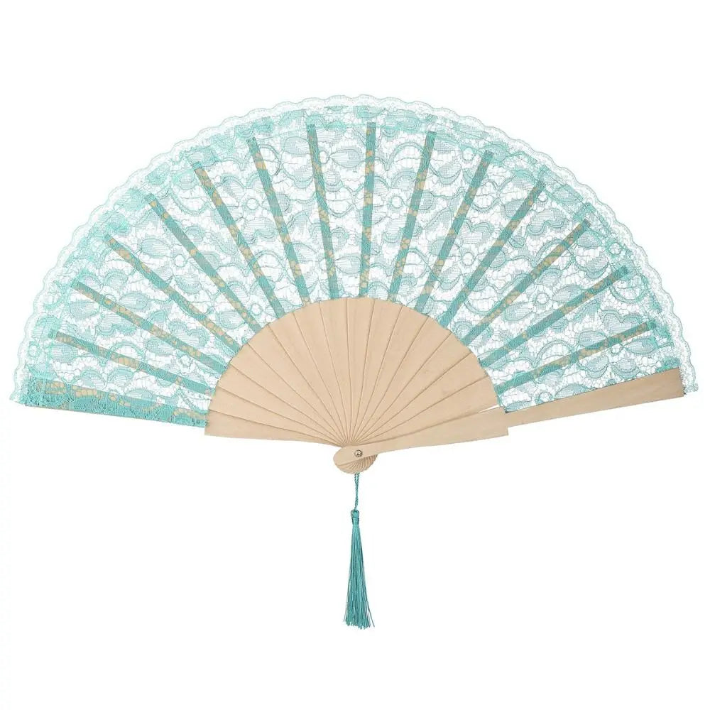 Elegant Lace Pattern Chinese Fan Flower Design Tassel Pendent Folding