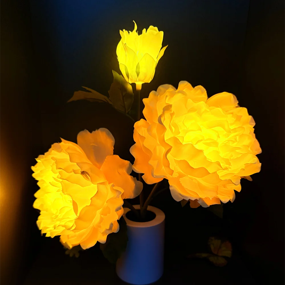 Night Light Battery Power Peony Flower Lights Interior Lighting Bedroom Bedside Desktop Decoration Table Lamp Night Lamps N007 Vue