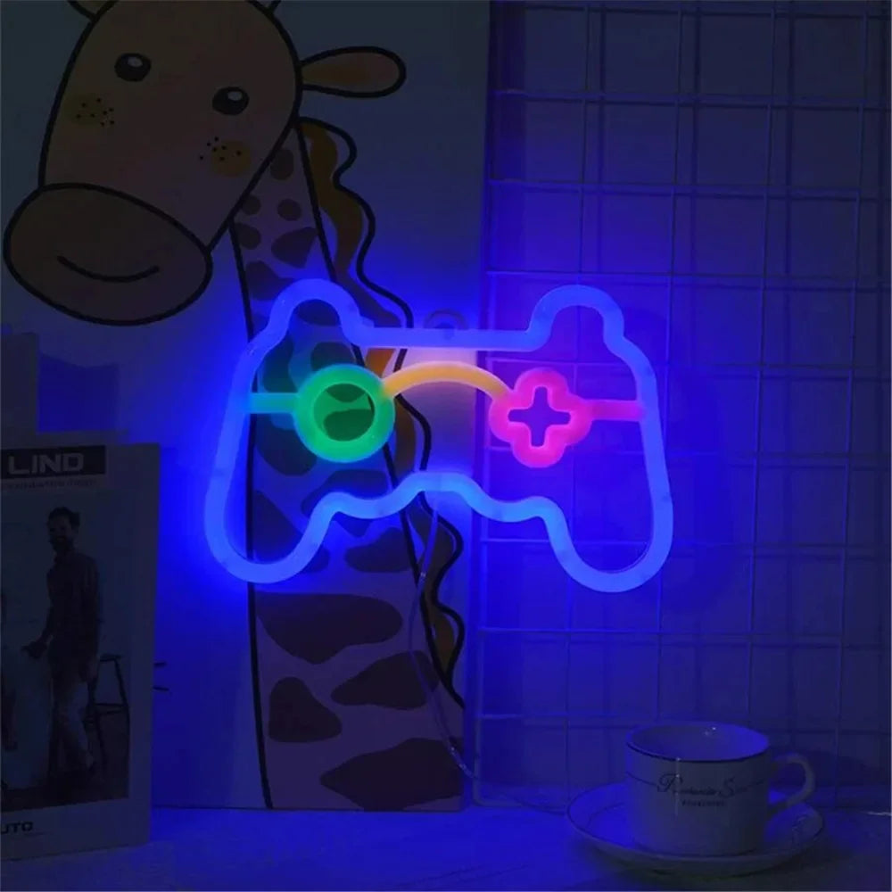 Blue LED Gamepad Neon Sign Wall Art for Gamer Room Home Decor Playstation Bar Game Hall Light Cool Gifts Night Light Vue