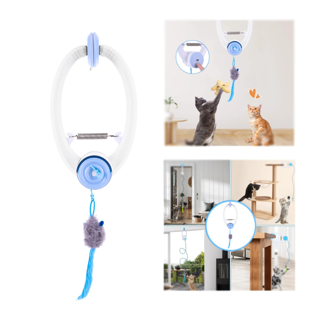 Door Hanging Automatic Retractable Kitten Toys with 3 Catnip Mice Independent Play Hanging Door Cat Toys for Indoor Cats Vue