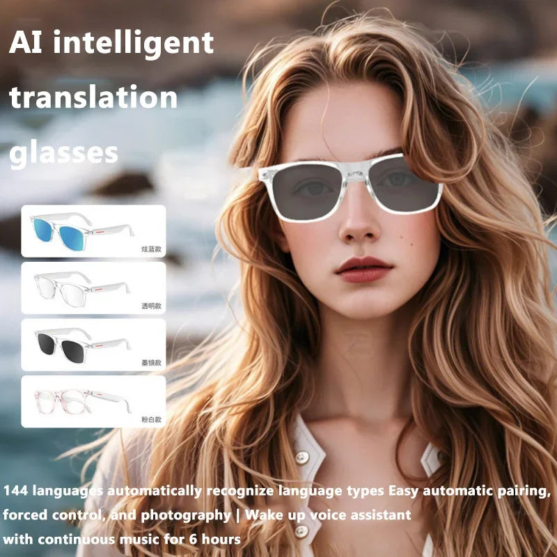 Translator Glasses AI 144 Languages Bluetooth Translation Sunglasses Chat Intelligent Real-time Voice Rssistant Smart Glasses Vue