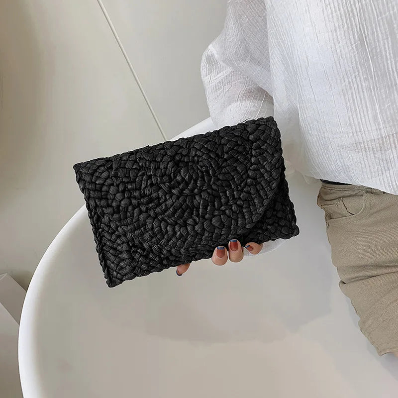 Women Fashion Flap Envelope Bags Summer Beach Bag Handmade Wallet Vue black 25x2x15cm