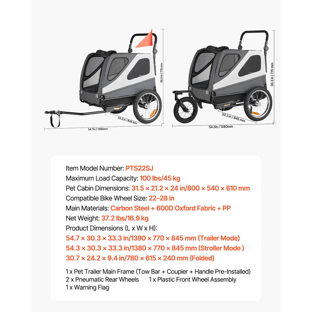 100 lbs Dog Bike Trailer 2-in-1 Pet Stroller for Large Dogs Dog Bike Trailer Vue 100lbs CZECH REPUBLIC