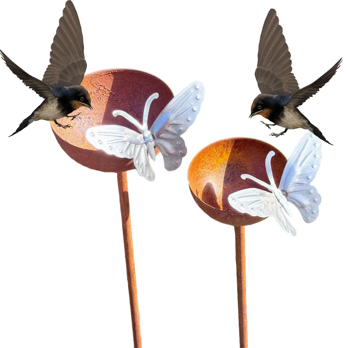 Rustic Metal Bird Bath with Ground Stakes – Garden Decor Metal Bird Bath Vue
