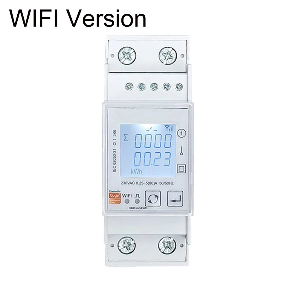 Tuya Smart Single Phase ZigBee/WiFi Energy Meter AC85-270V 80A 45-65Hz Din Rail Power Monitor KWh Wattmeter Voltmeter Ampermeter Vue WiFi Version
