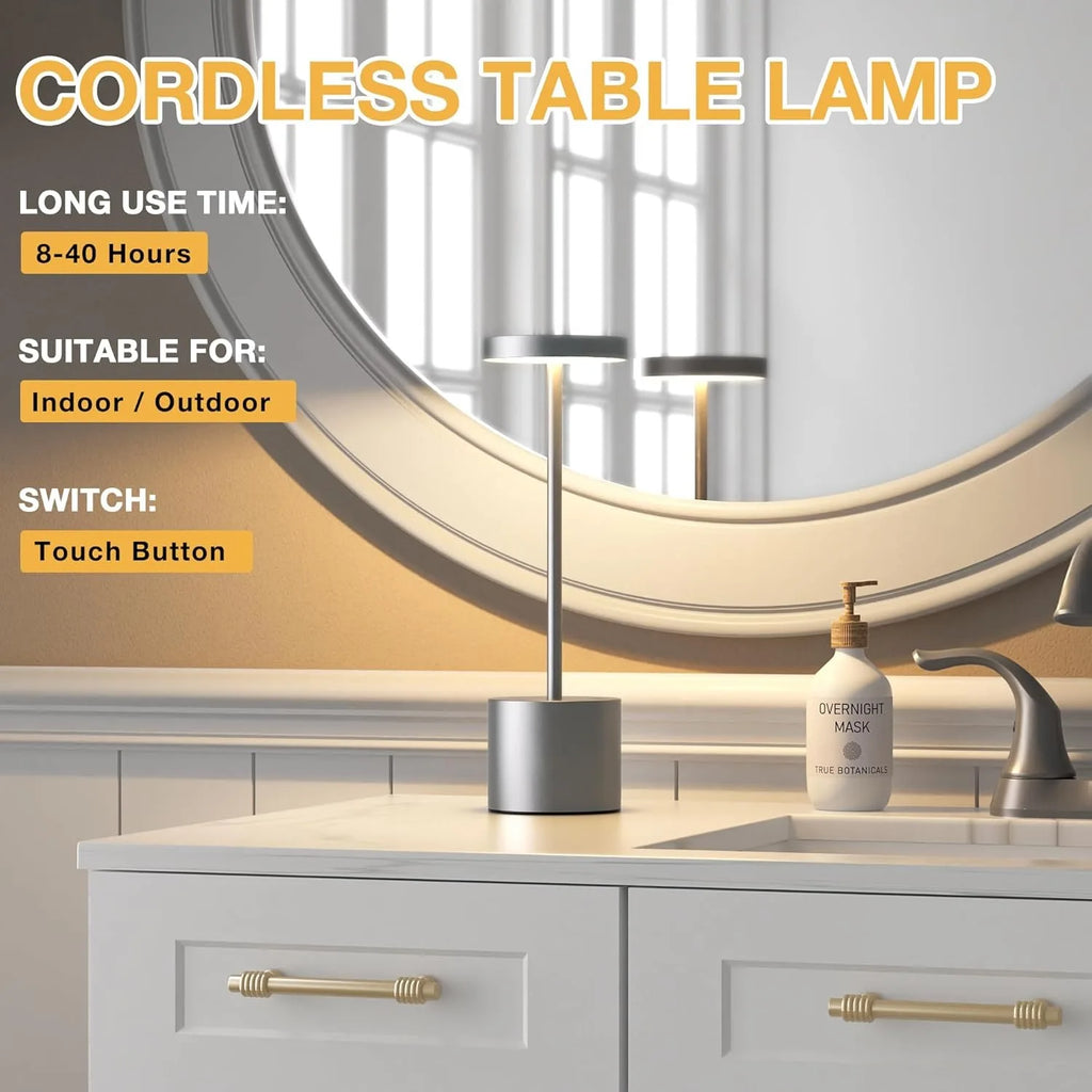 Cordless LED Table Lamp Touch Sensor Rechargeable Desktop Night Light Wireless Reading Lamp for Bedroom Hotel Bar Table Light Vue