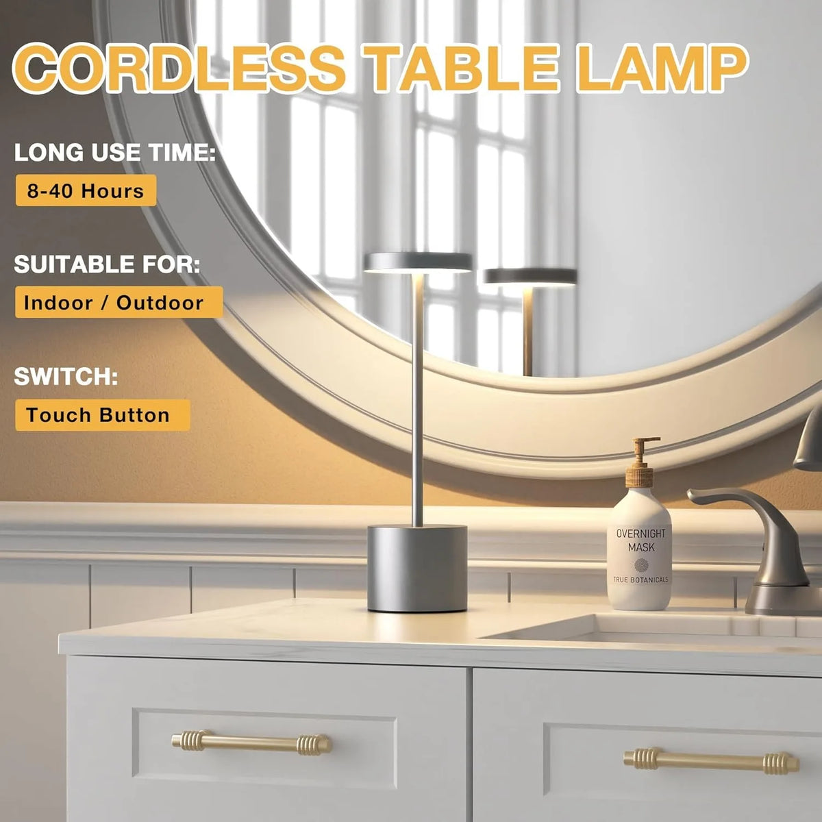 Cordless LED Table Lamp Touch Sensor Rechargeable Desktop Night Light Wireless Reading Lamp for Bedroom Hotel Bar Table Light Vue