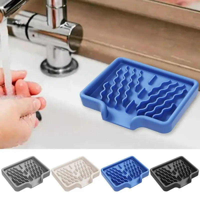 Silicone Self-Draining Soap Dish & Sponge Tray Organizer Silicone Soap Dish Vue