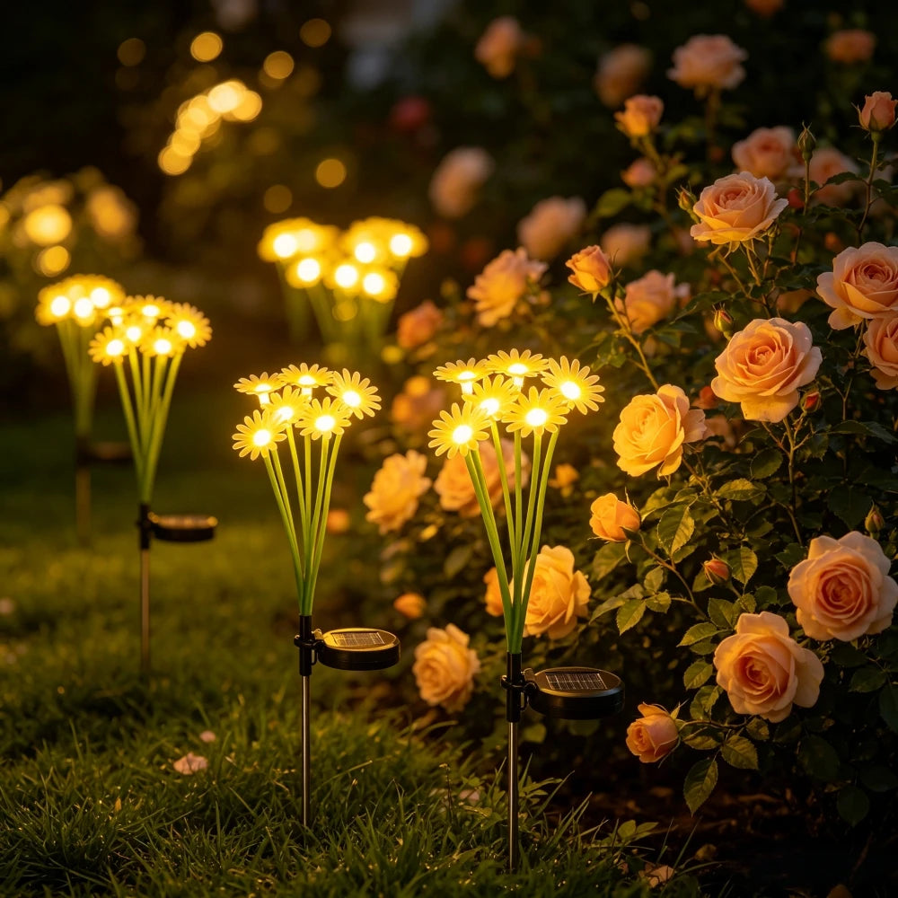 6LED Outdoor Solar Daisy String Lights, Waterproof Chrysanthemum LED Ground Lamps for Aesthetic Courtyard Garden Yard Decor Vue