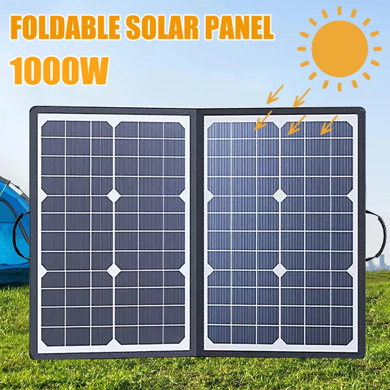 1000W Foldable Solar Panel Kit Complete Portable Solar Power Station 18V Generator Charger for Car Boat Caravan Camping Outdoor Vue