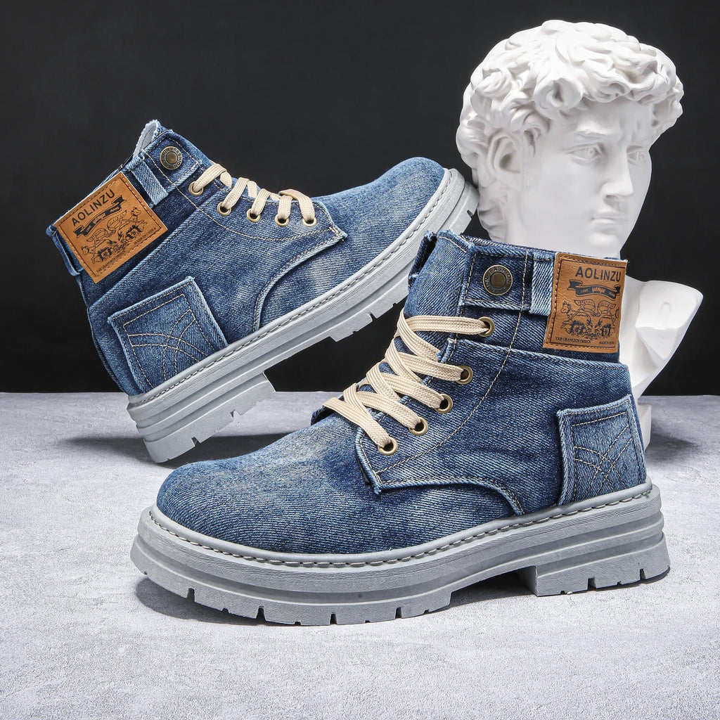 Men's High Top PU Leather Ankle Boots – Sizes 39–48 Men's Ankle Boots Vue Blue 40 China Mainland