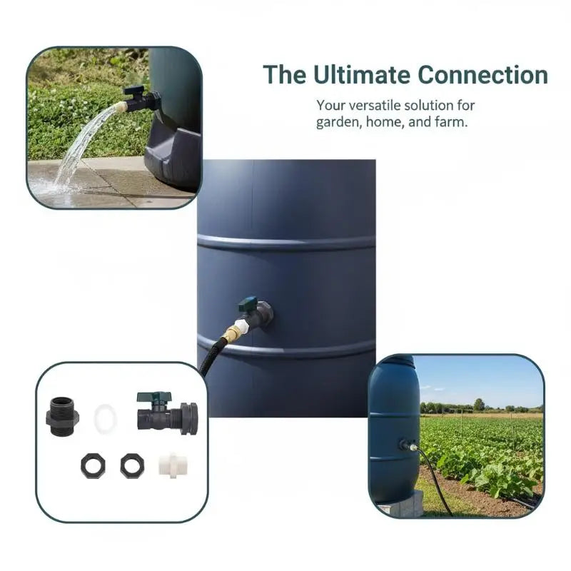 1 Set Rain Bucket Spigot Kit 34 Inch Valve Diverter for Efficient Home Garden Rainwater System DIY Projects Vue