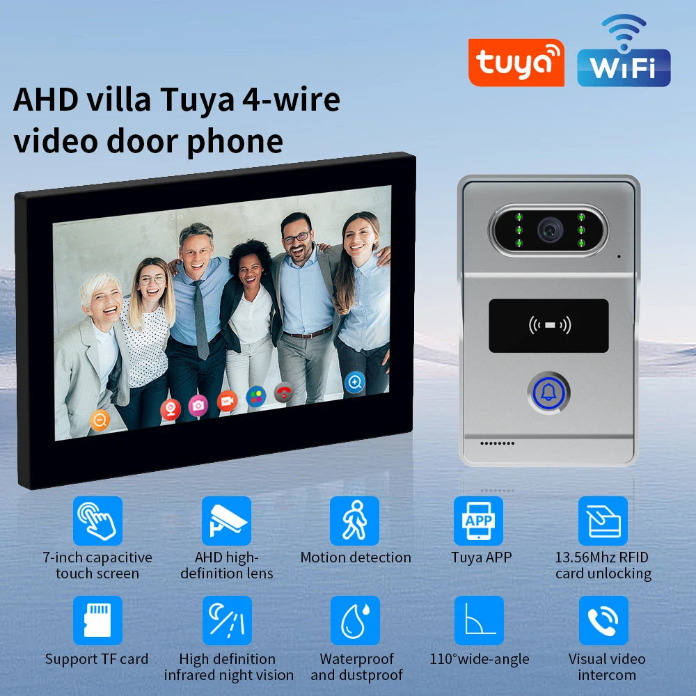 Tuya App WIFI 4 wire Video Door Phone System Sets Smart Home Doorphone Camera 1080P with Monitors for Villa Apartment Office Vue