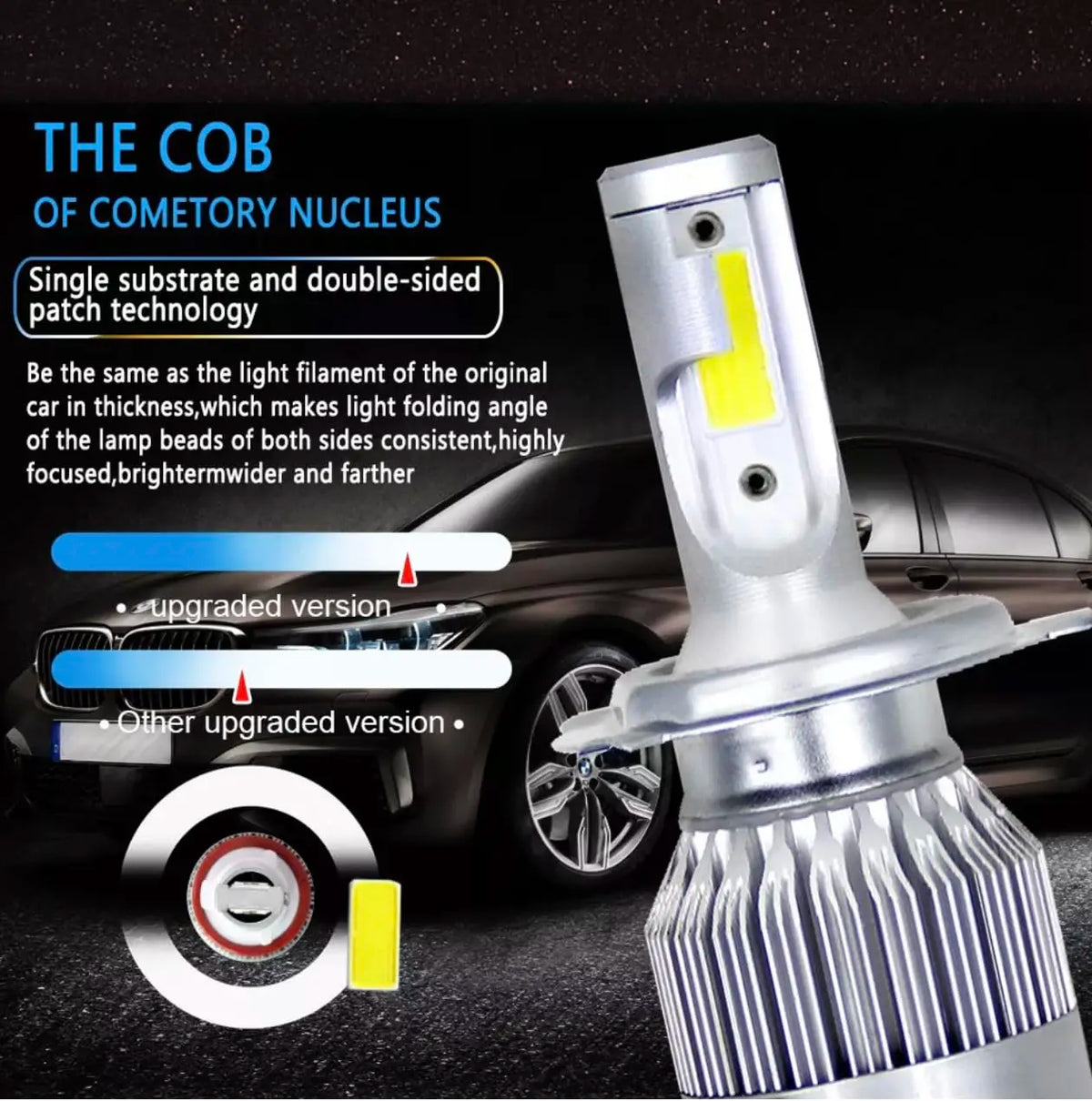 2PCS H1/H7/H4/H8/H9/H11 Car LED Light, 6000K 3800LM Super Bright High and Low Beam Bulb C6 LED Light Headlight Bulb, Car/trucks Vue