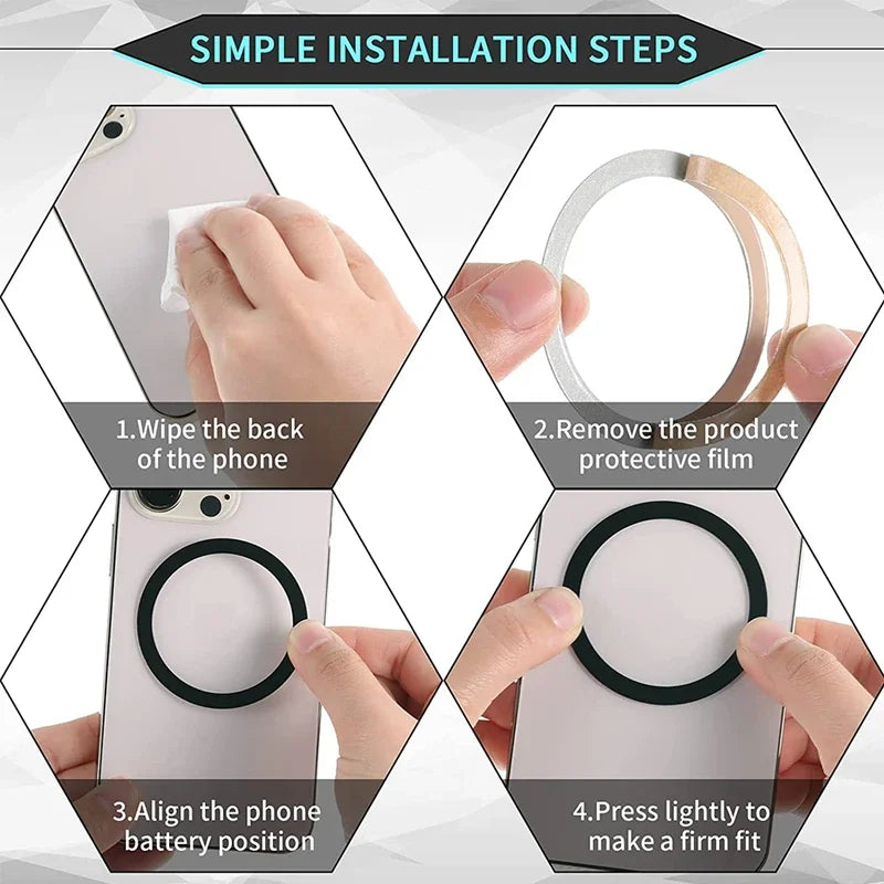Magnetic Plate Ring For Magsafe Wireless Charger Iron Sheet Sticker Magnet Car Phone Holder For Apple iPhone 14 13 12 Xiaomi Vue