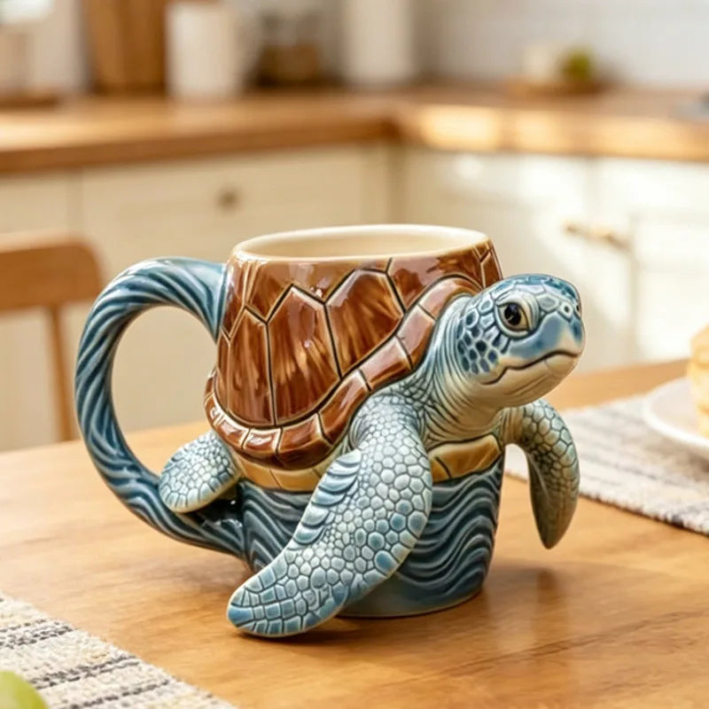 Resin 3D Turtle Coffee Mug Novelty Cute Animal Cup Table Decor Desk Ornament Gift For Home Office Kitchen Living Room Art Vue