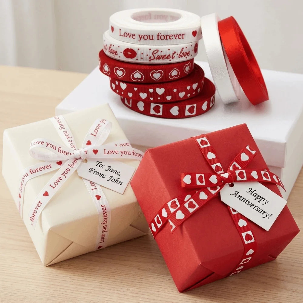 5 Yards Red Love Printed Ribbon Single-Sided Handmade Ribbon Bouquet Packaging Ribbon Polyester Heart Print Ribbon Vue